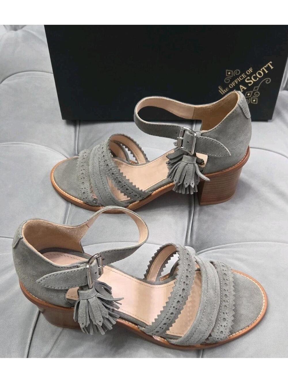 The Office Of Angela Scott Ms. Georgia Grey Sandals Heels Womens Shoes 38 8 New